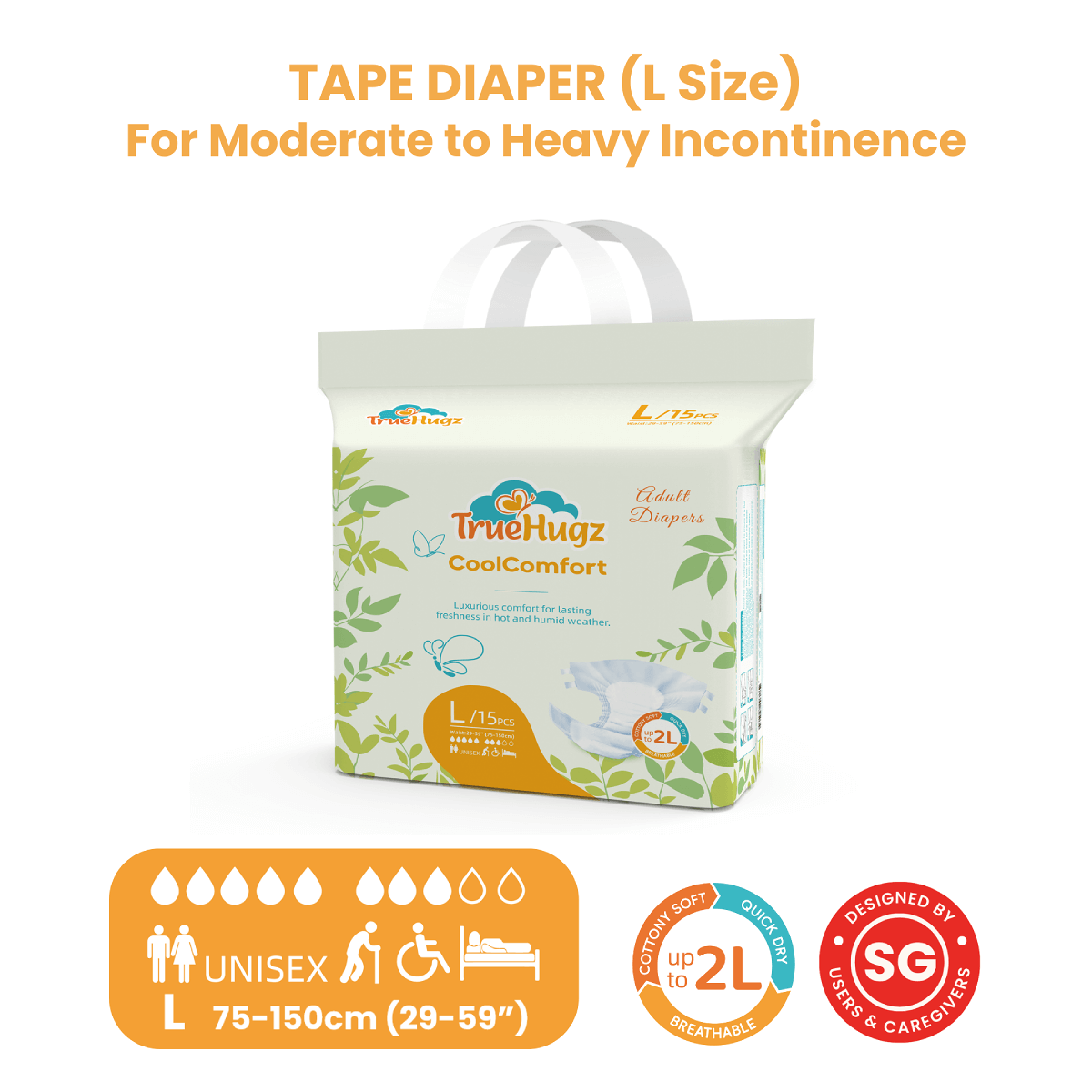 TrueHugz CoolComfort (Adult Diapers – 15 Pieces)