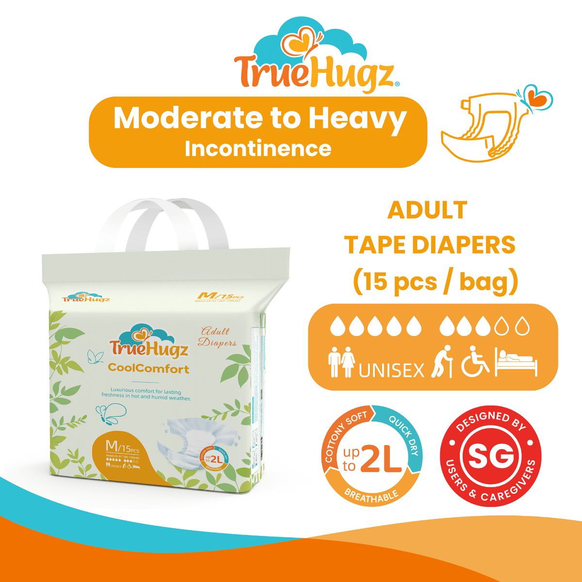 TrueHugz CoolComfort (Adult Diapers – 15 Pieces)
