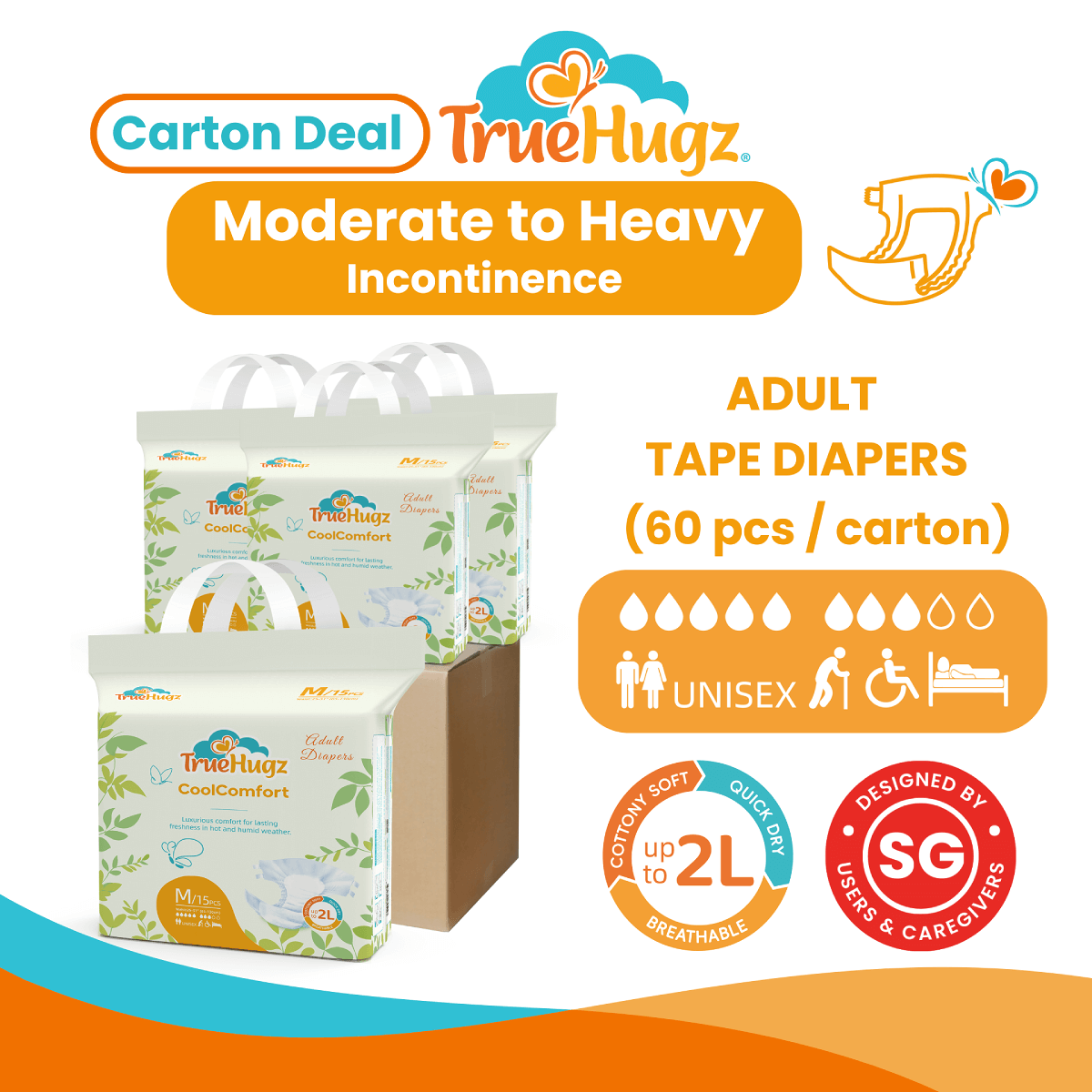 TrueHugz CoolComfort (Adult Diapers – 15 Pieces)