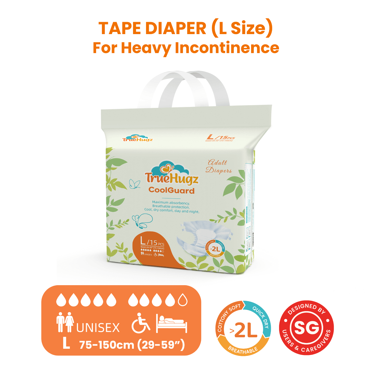 TrueHugz CoolGuard (Adult Diapers – 15 Pieces)